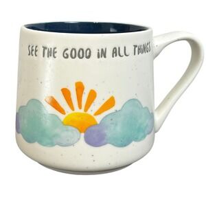 Good Day Ceramic Mug See The Good In All Things Sun Clouds Blue Interior